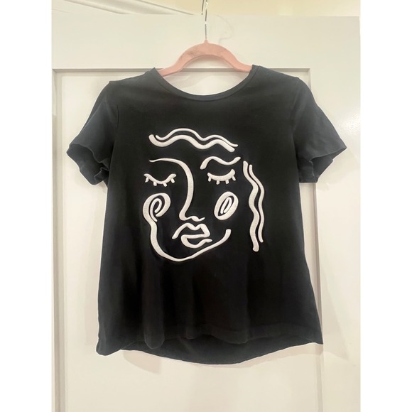 Vero Moda Tops - Vero Moda Womens Black Embroidered Abstract Face Graphic T-Shirt Size Small